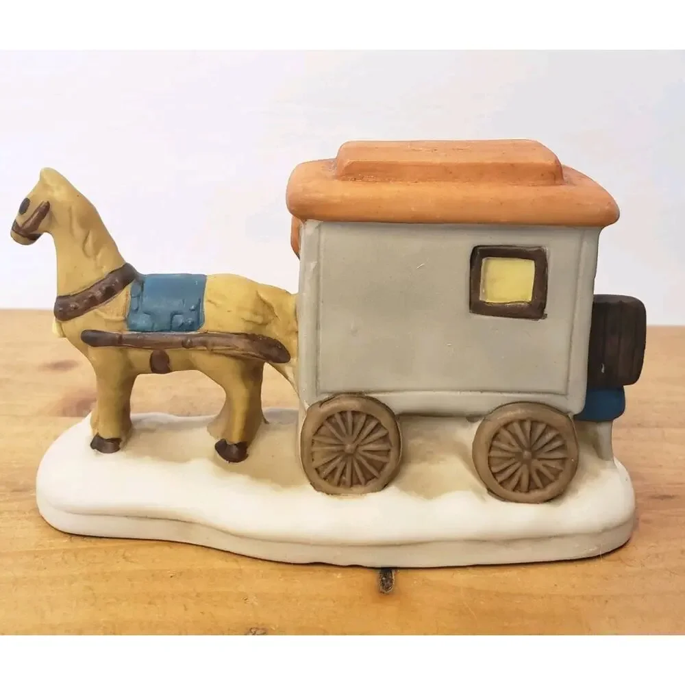 Vintage Christmas Village‎ Barclay Bakery Cart Carriage Figurine w/ Horse
